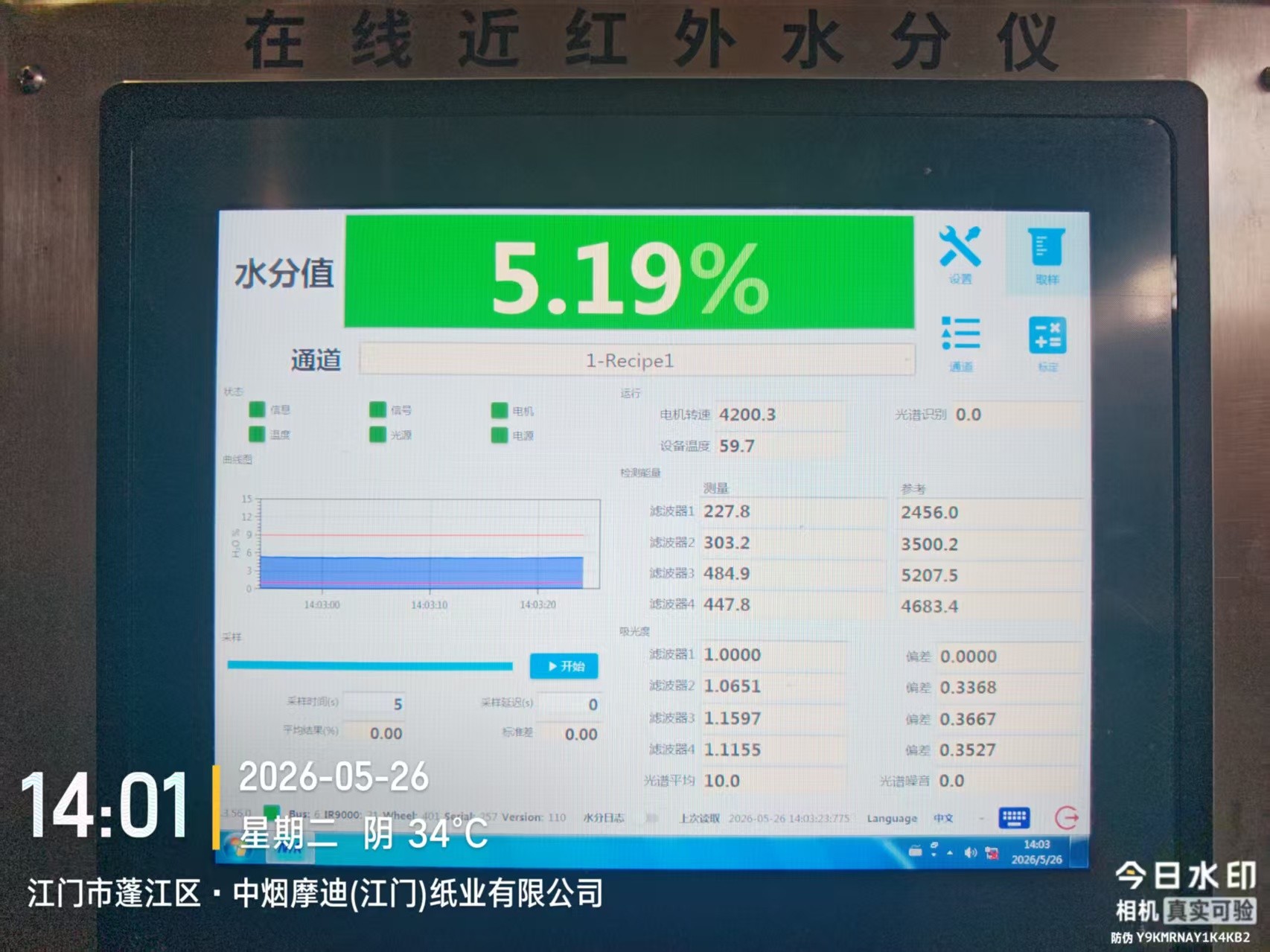 在线近红外水分仪用于中烟测试纸张